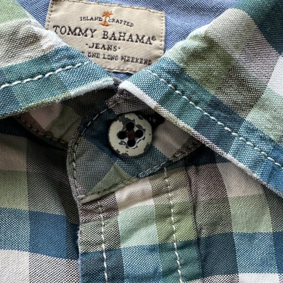 Tommy Bahama Jeans Shirt Mens Large Cotton Check Button Down Long Sleeve Pocket - Picture 9 of 10